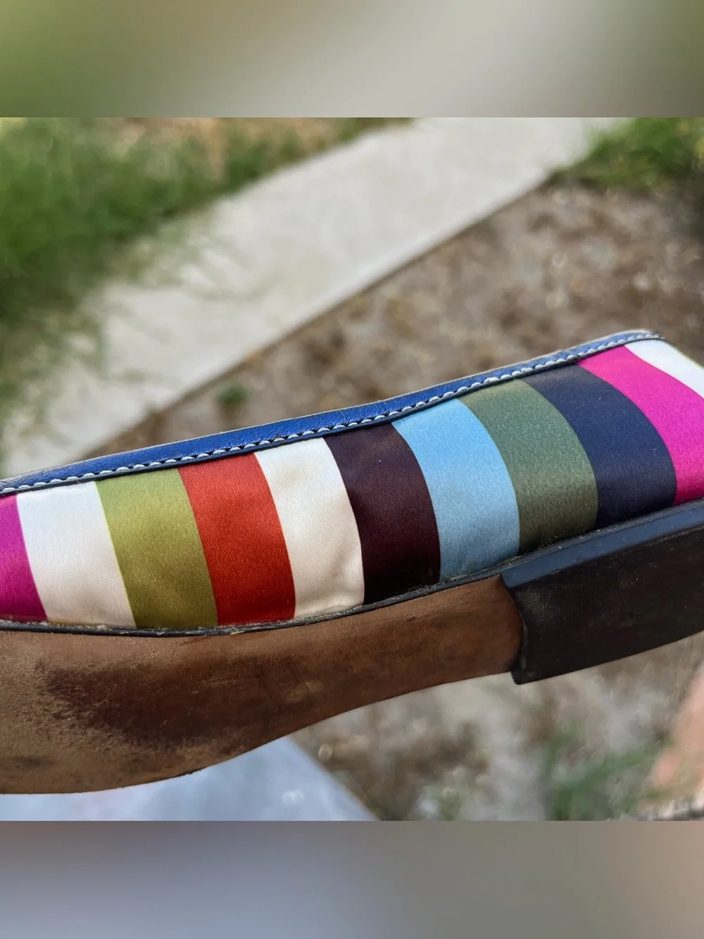 Vintage Y2K Coach Legacy Striped Satin Ballet Flats with a Small Bow Detail.